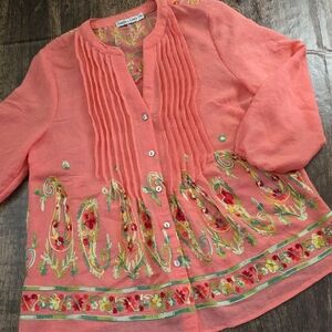 FIGUEROA & FLOWER Embroidered Coral Blouse Sz PM‎